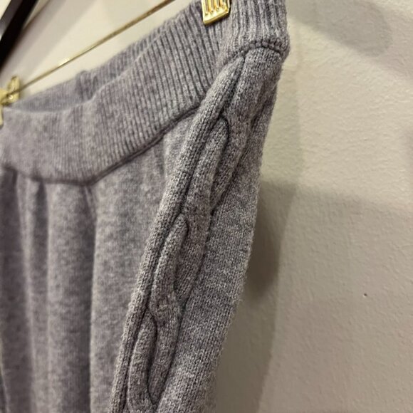 Womens Sweater Pants Set Medium Gray Turtleneck Cable Knit Ribbed Wide Leg Comfy - Picture 13 of 15